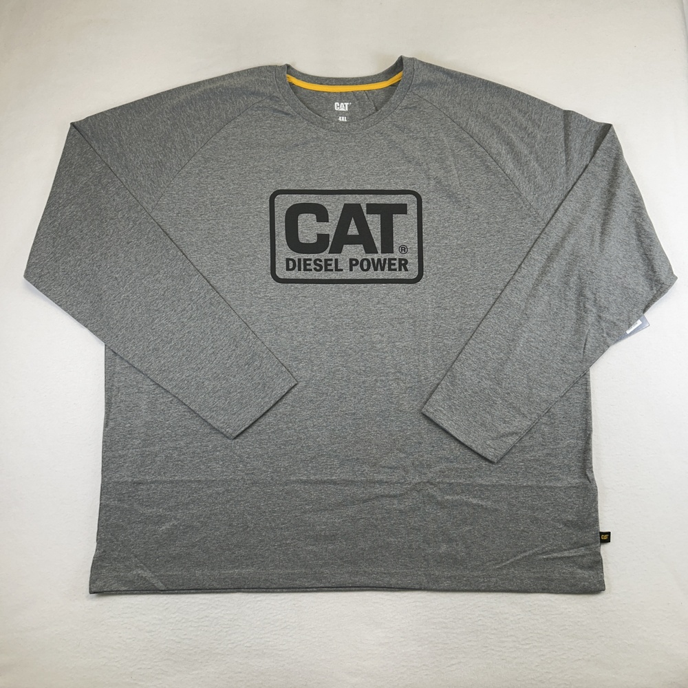 CAT Shirt Mens 4XL Big & Tall Gray Diesel Power Long Sleeve Workwear Graphic